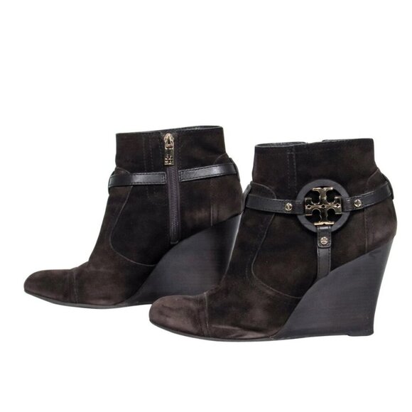 Tory Burch - Brown Suede "Aaden" Wedge Ankle Booties - Picture 3 of 13